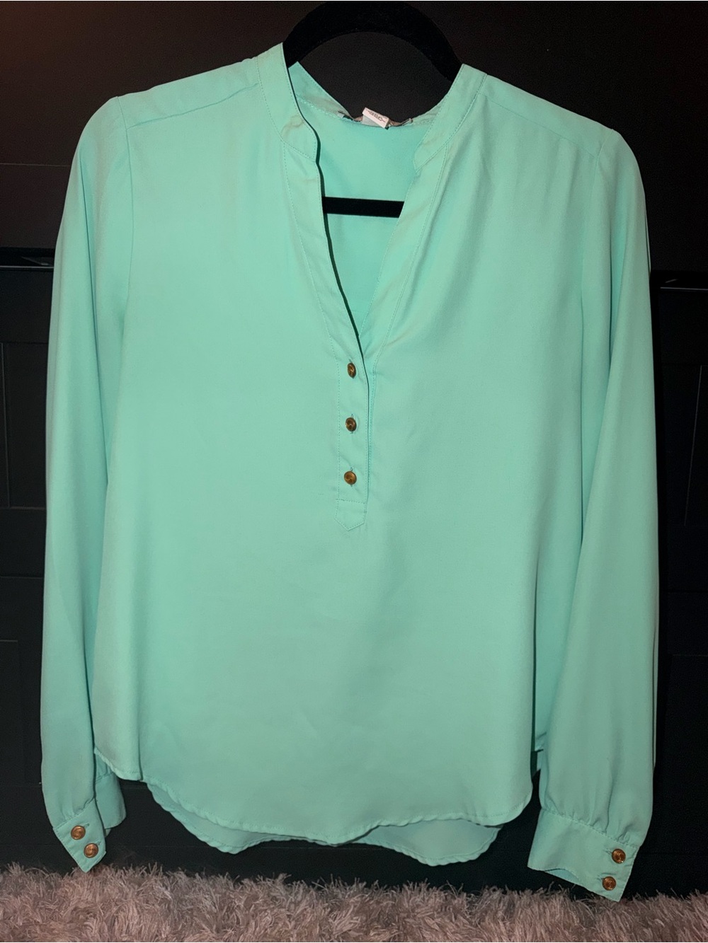 Forever 21 Mint Green Long-Sleeve V-Neck Blouse